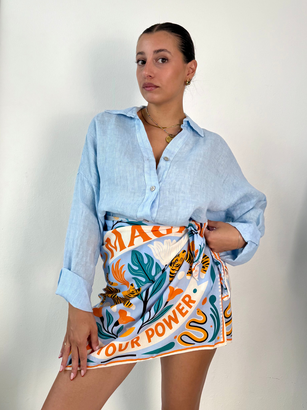 Camicia 100% lino CELESTE