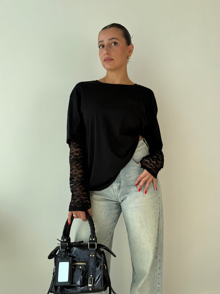 T-shirt over con maniche in pizzo
