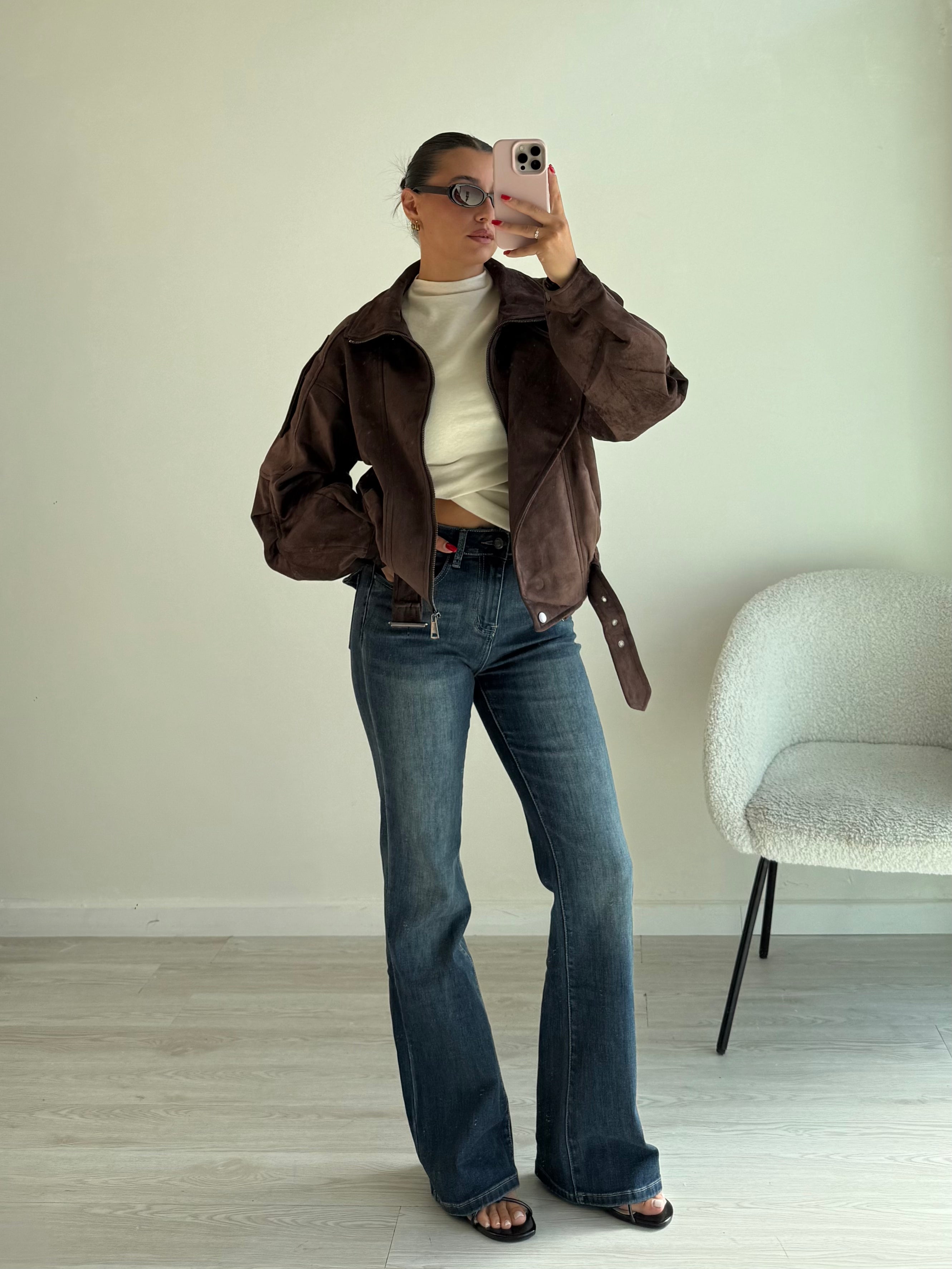Chiodo in suede marrone
