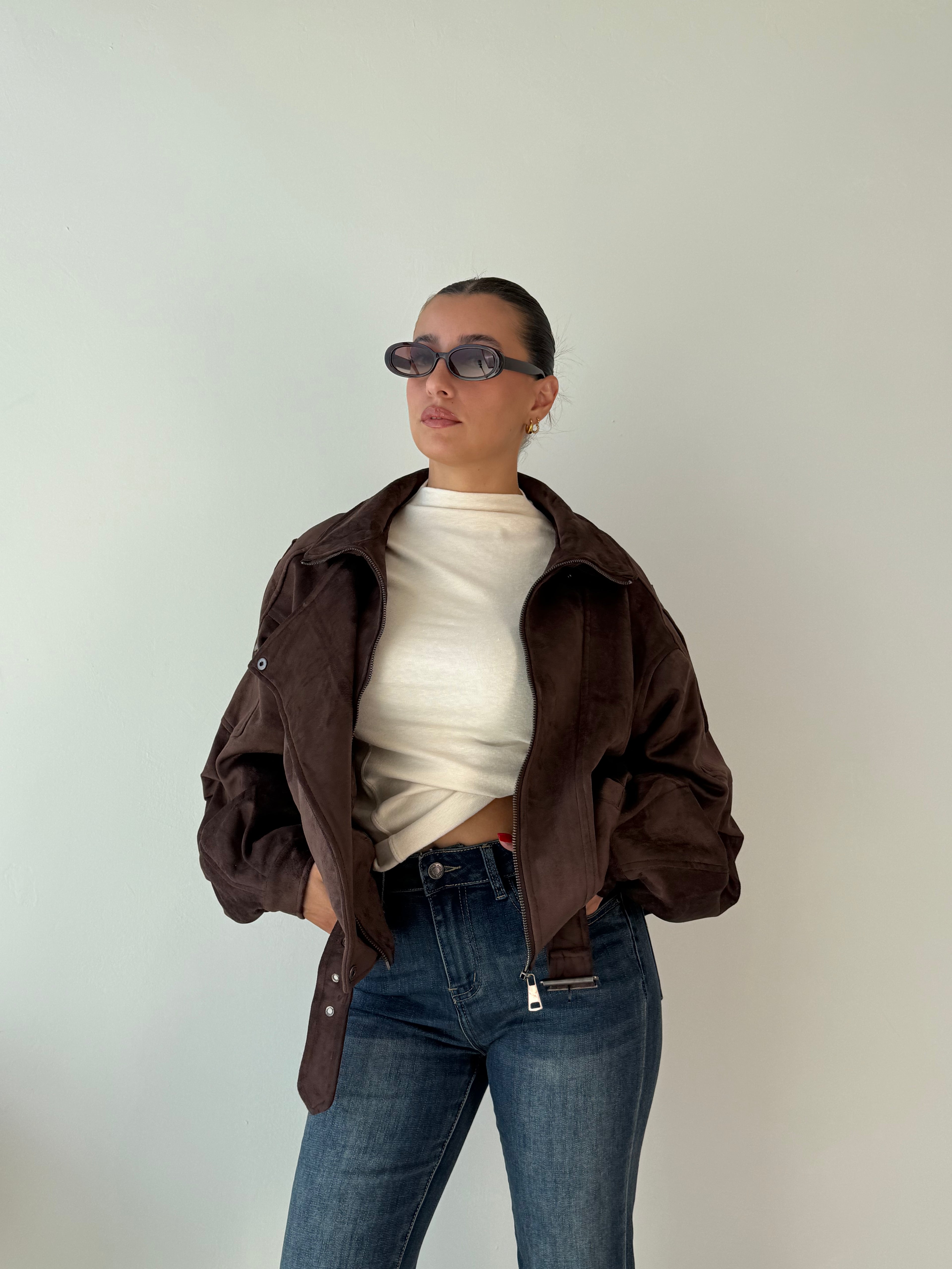 Chiodo in suede marrone
