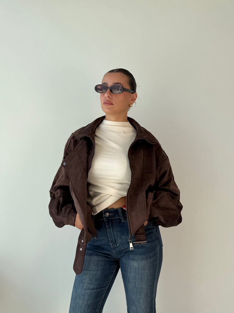 Chiodo in suede marrone
