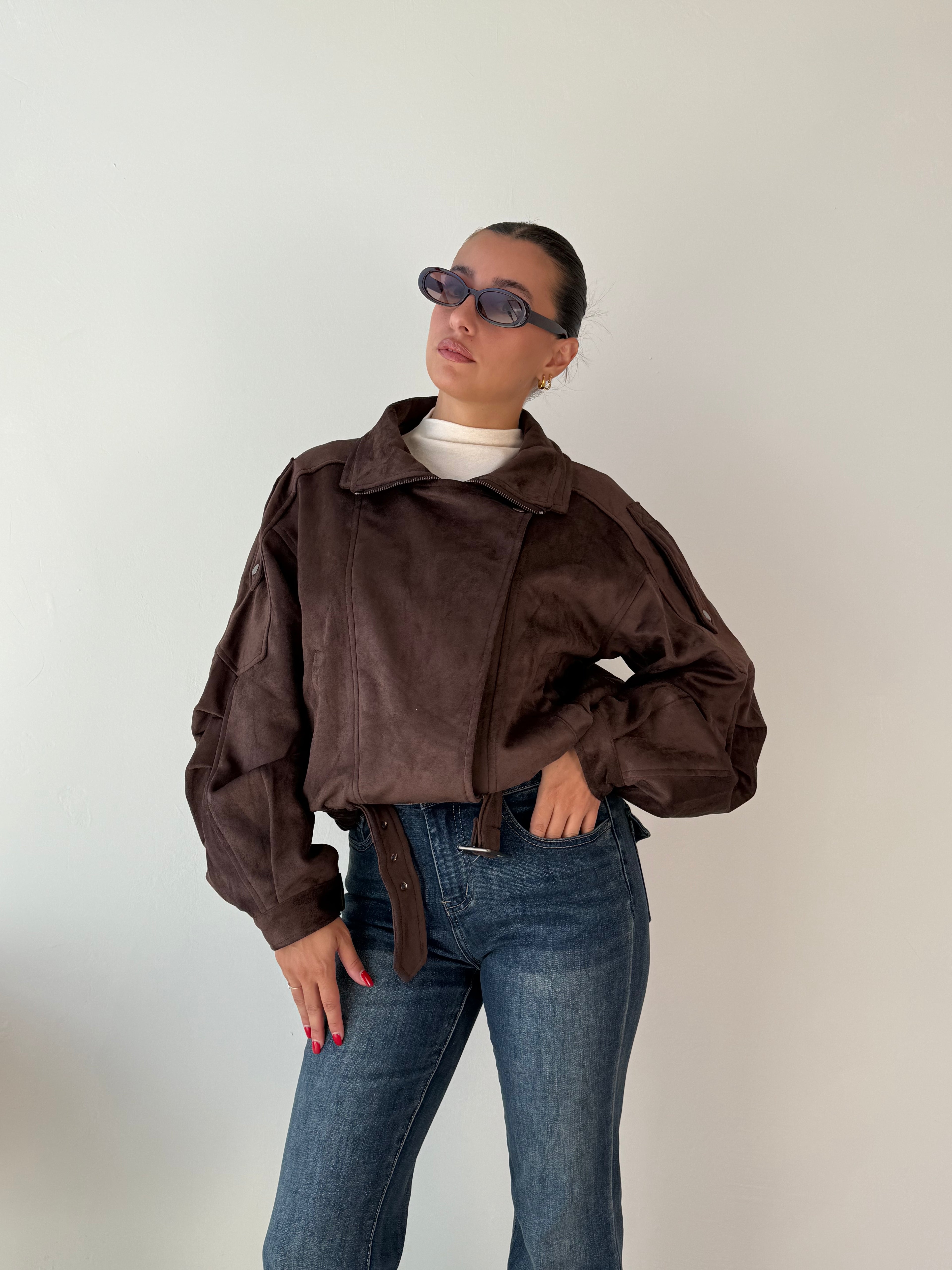 Chiodo in suede marrone