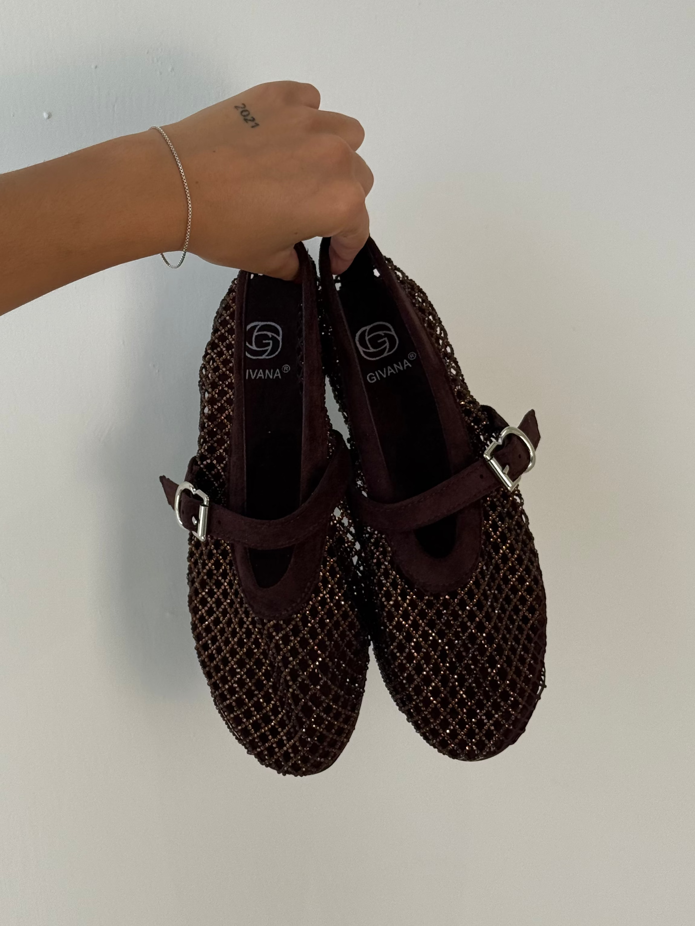 Ballerine strass marrone
