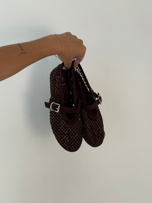 Ballerine strass marrone