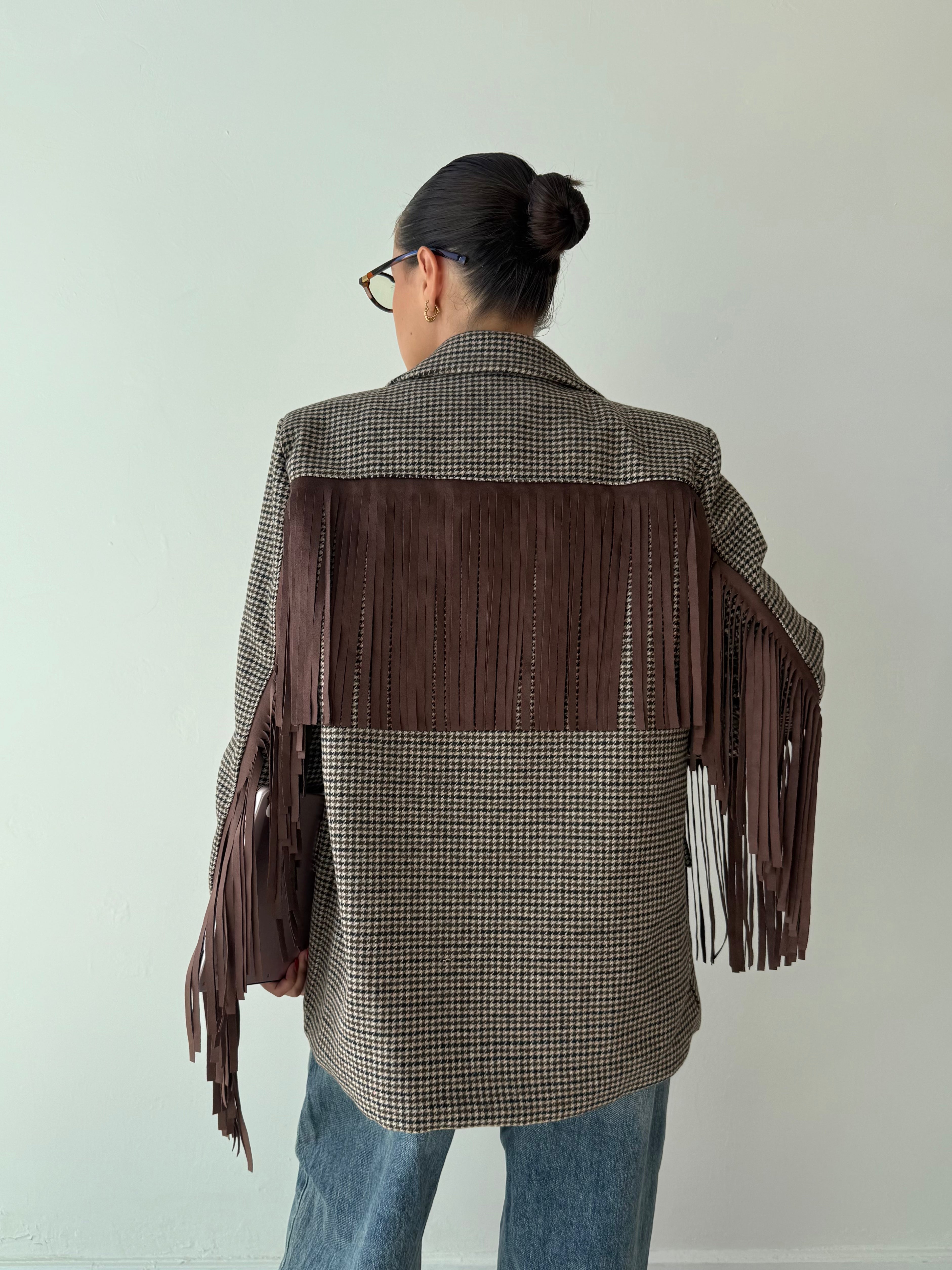 Blazer in panno con frange