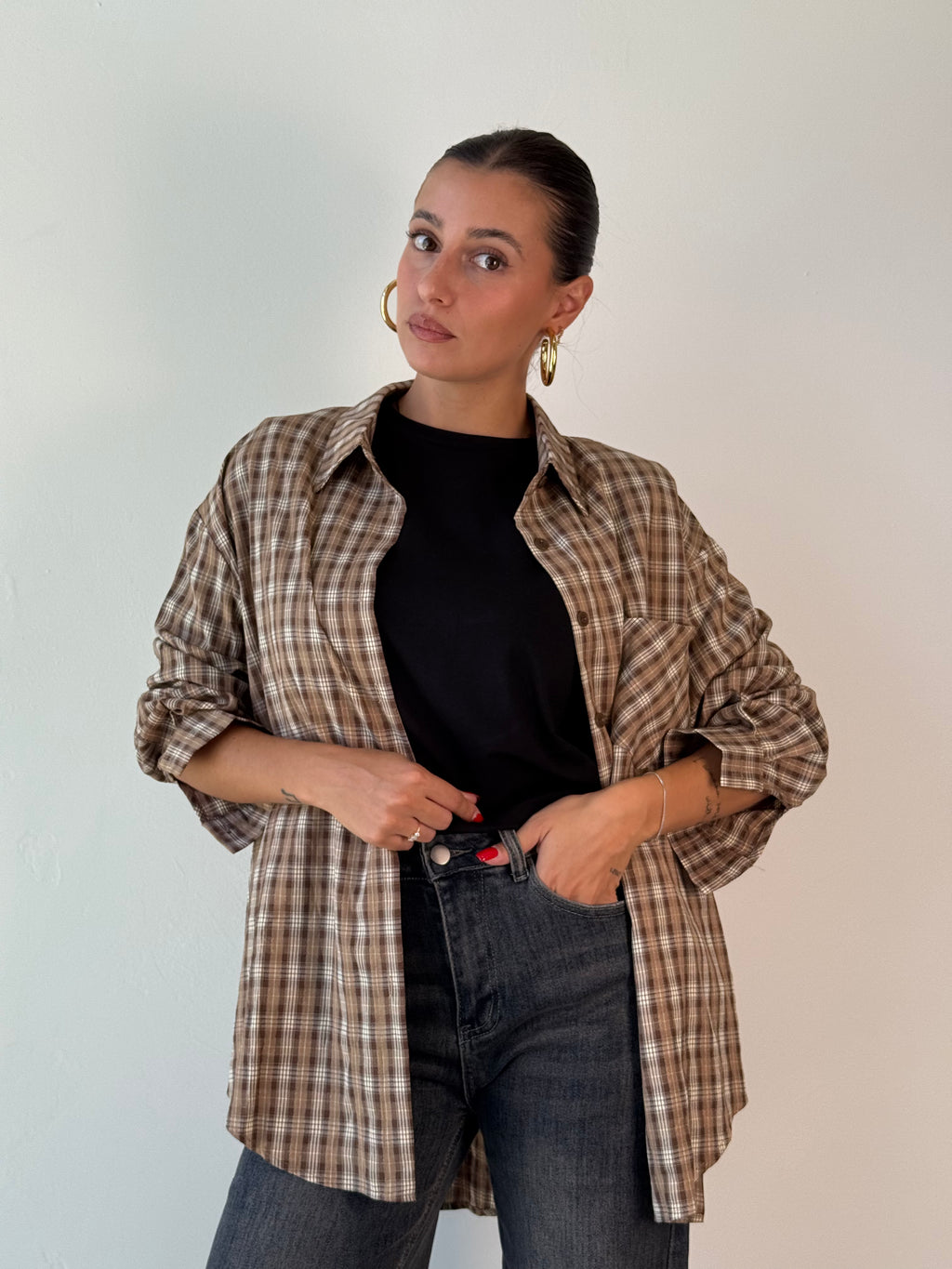 Camicia check beige