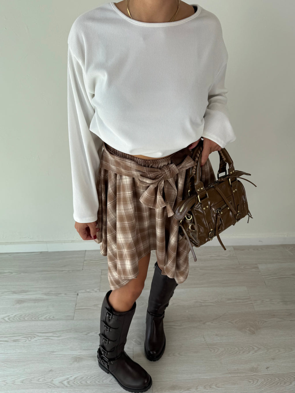 Gonna camicia Check beige