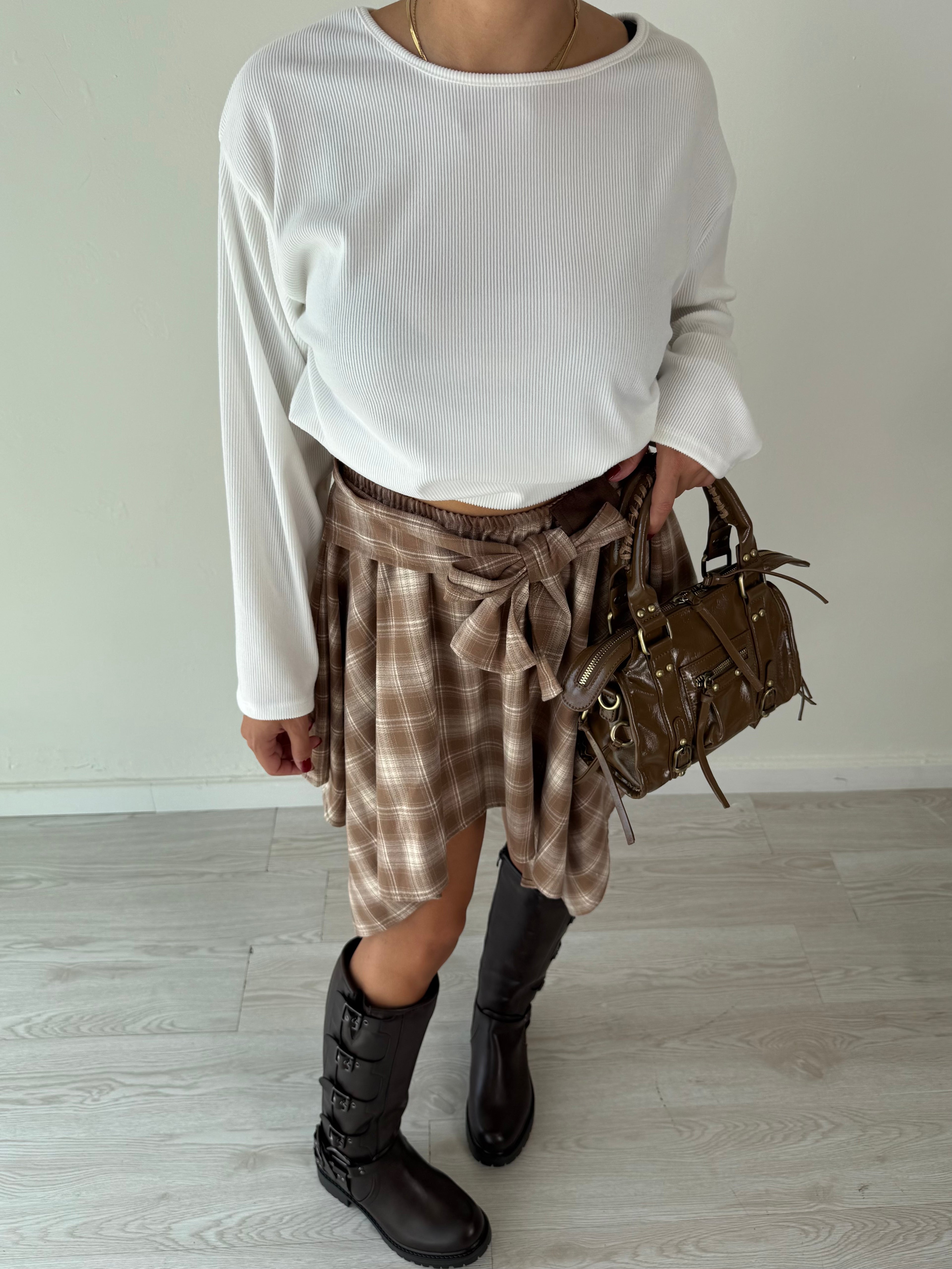 Gonna camicia Check beige