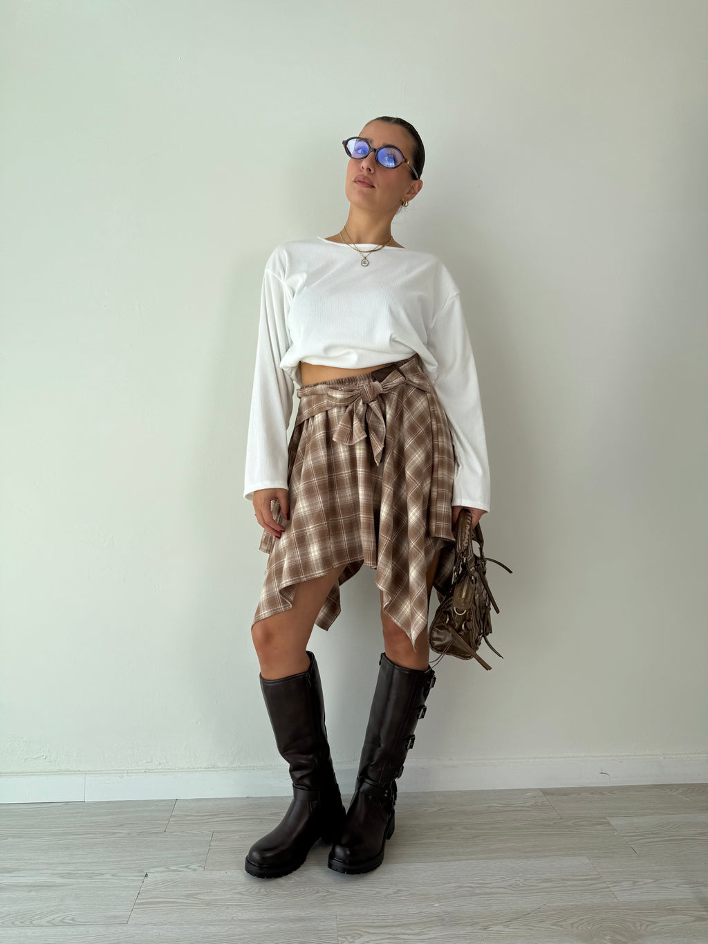 Gonna camicia Check beige