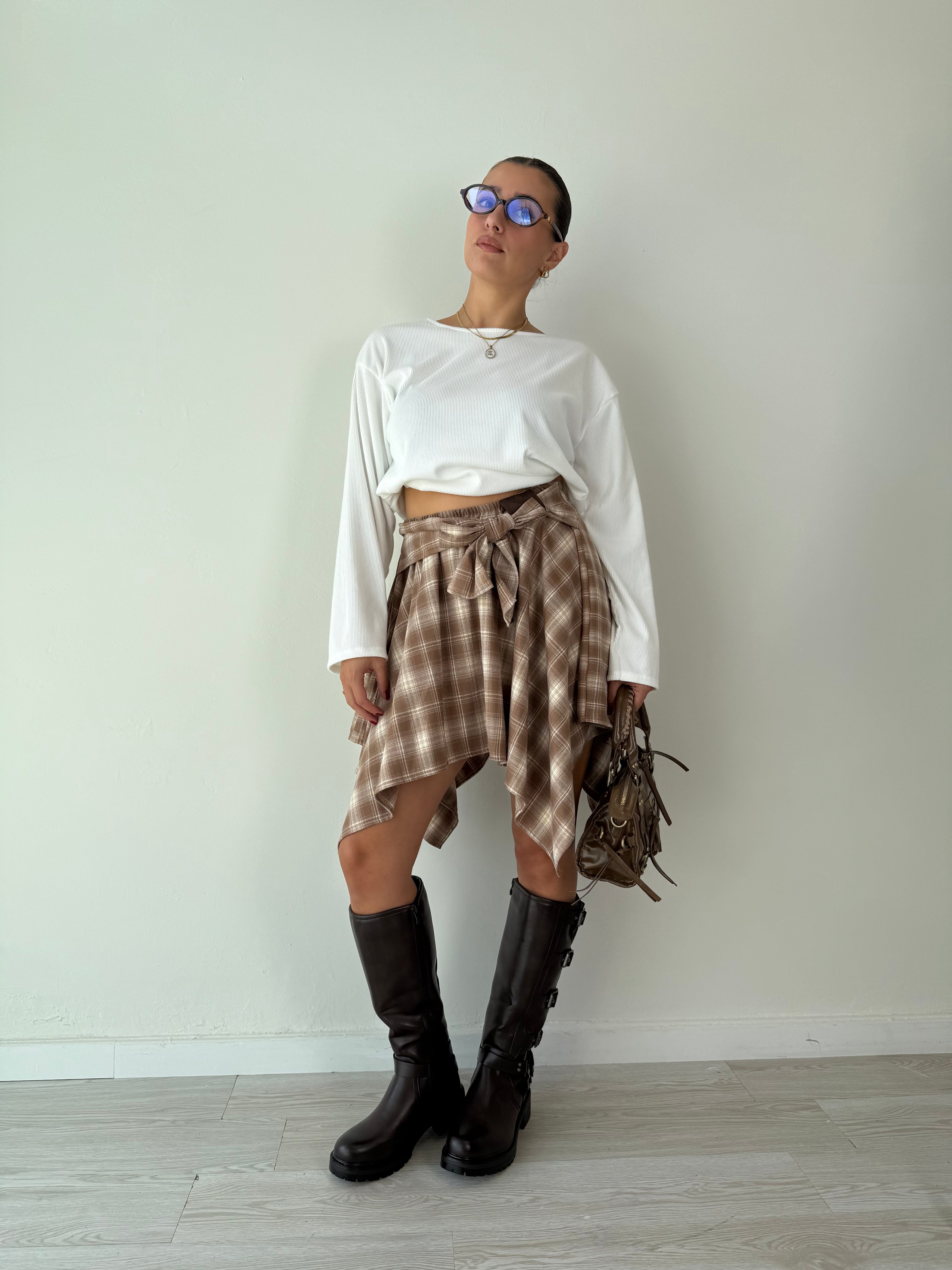 Gonna camicia Check beige