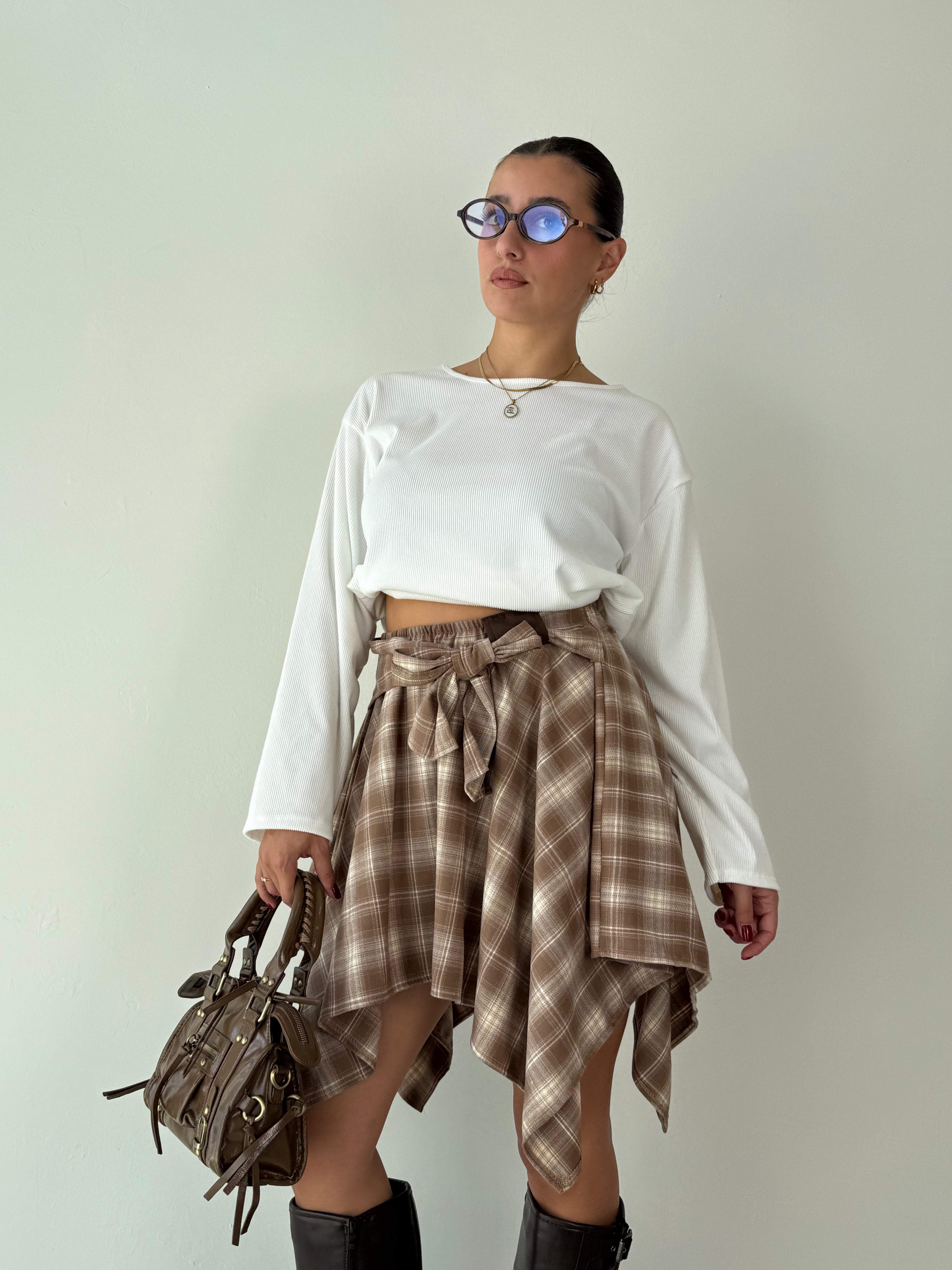 Gonna camicia Check beige