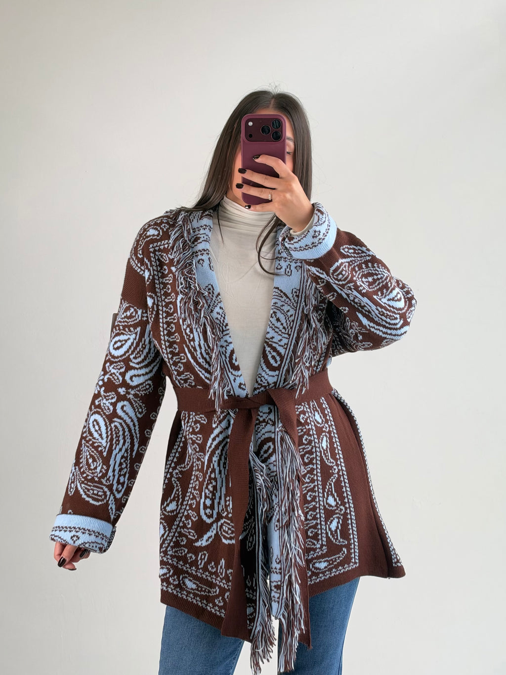 Cardigan Azteco marrone/celeste