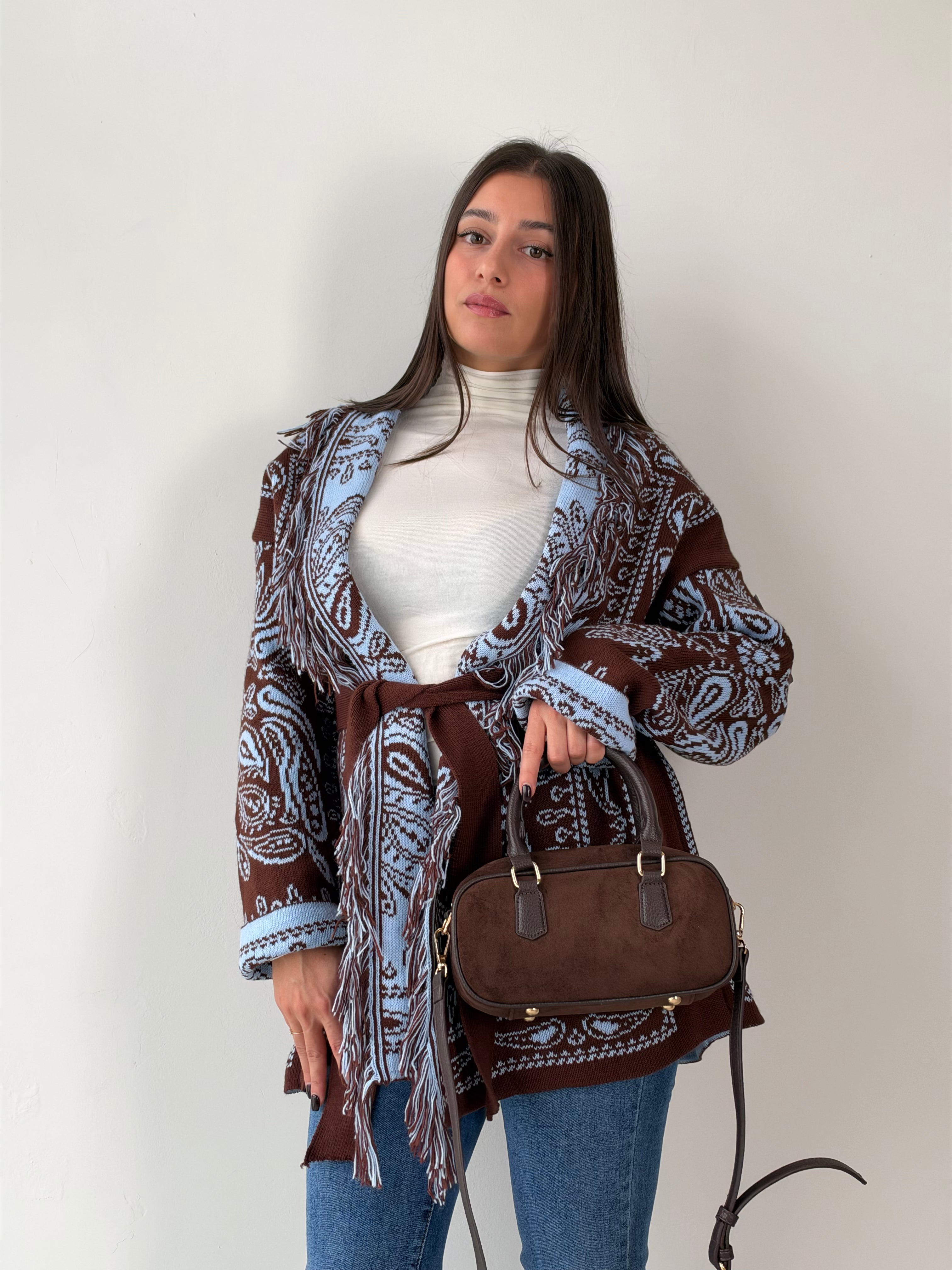 Cardigan Azteco marrone/celeste