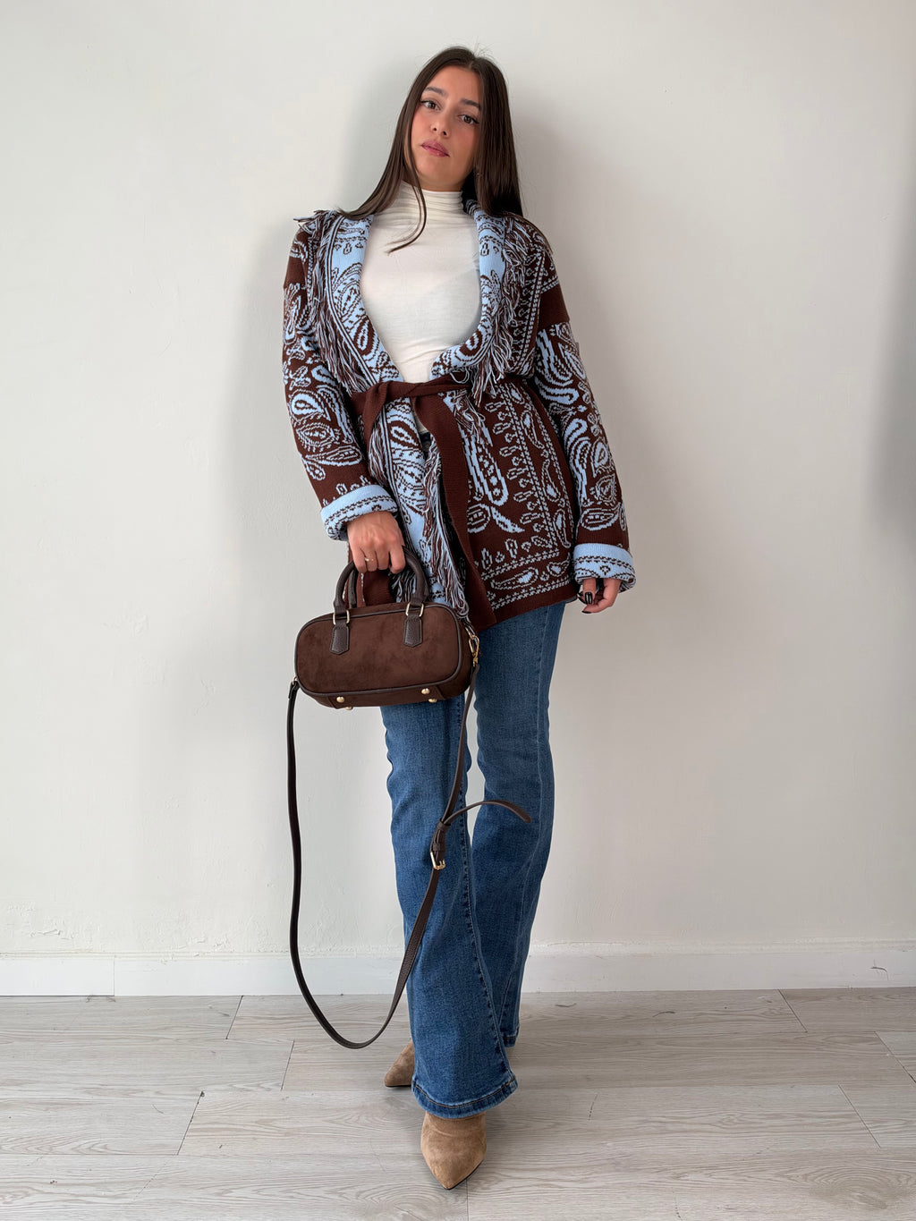 Cardigan Azteco marrone/celeste