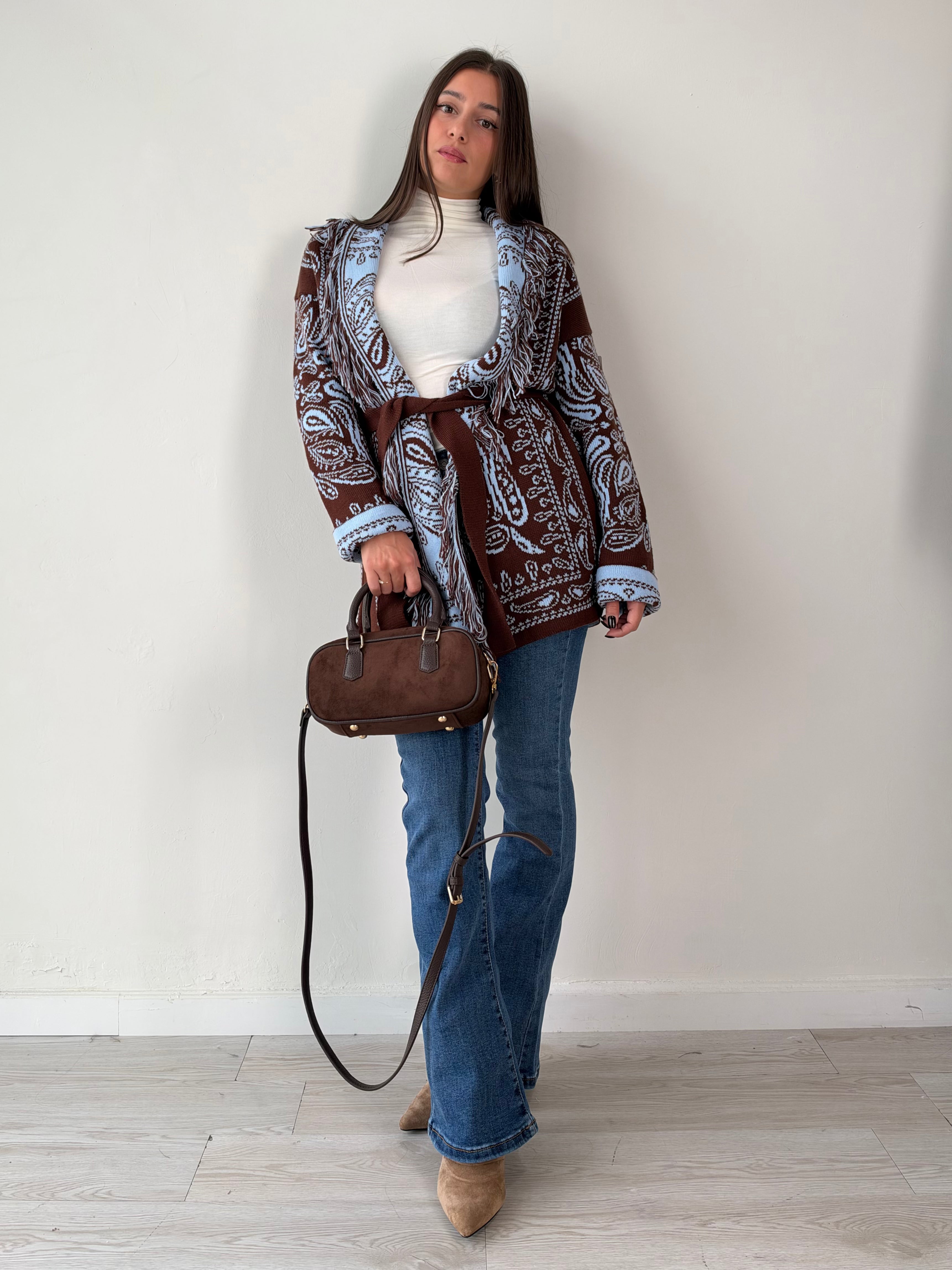 Cardigan Azteco marrone/celeste