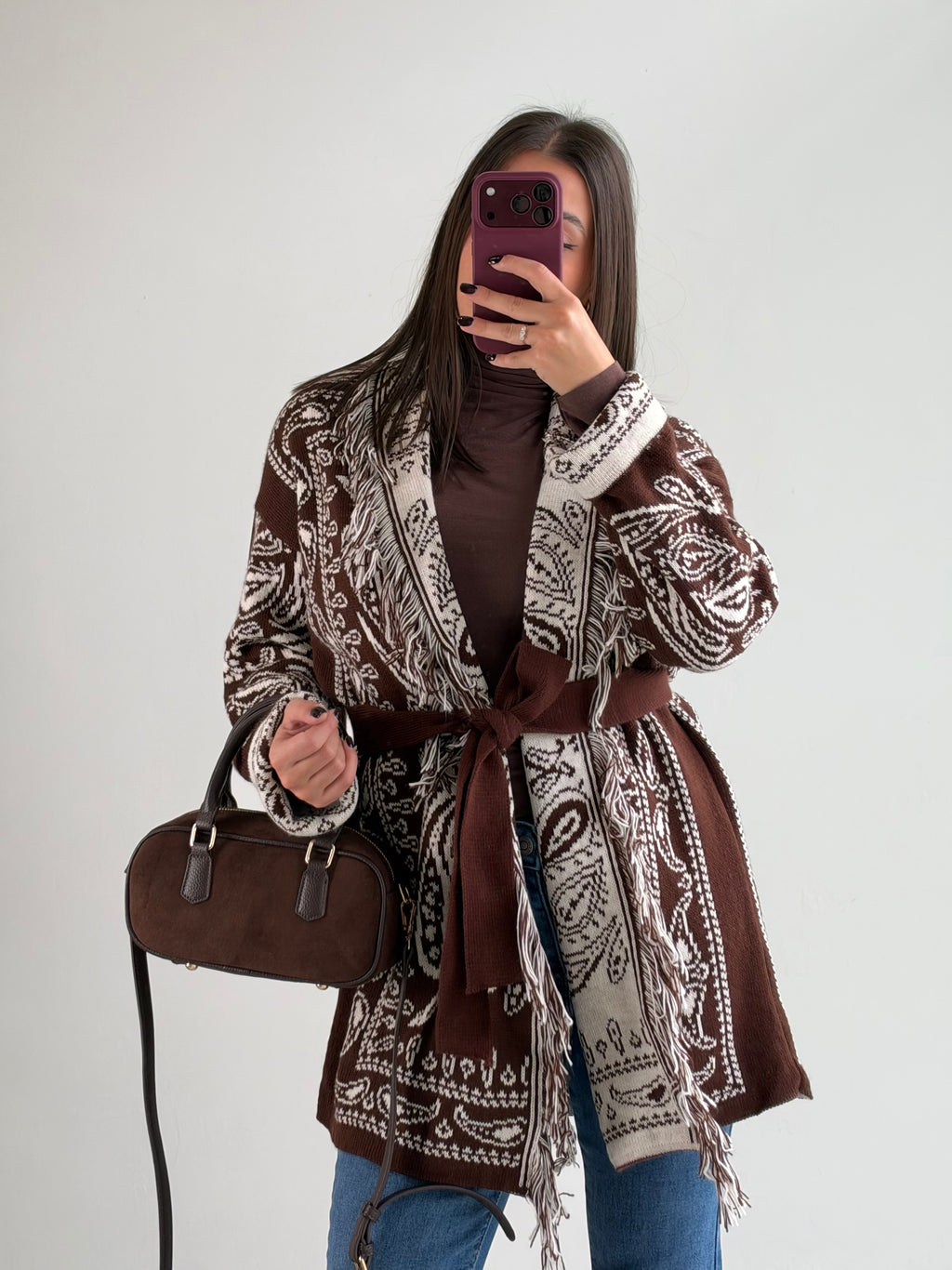 Cardigan Azteco marrone/panna