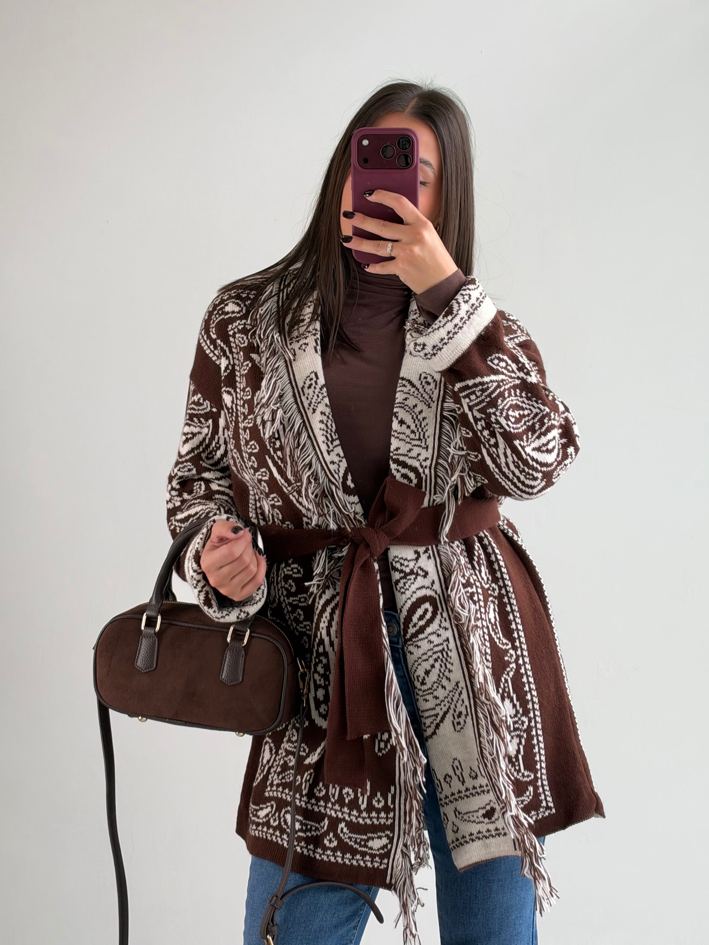 Cardigan Azteco marrone/panna
