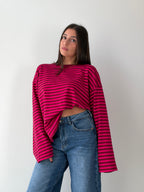 Longsleeve Righe Over fuxia/bordeaux