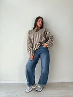 Longsleeve Righe Over marrone/panna