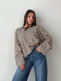Longsleeve Righe Over marrone/panna