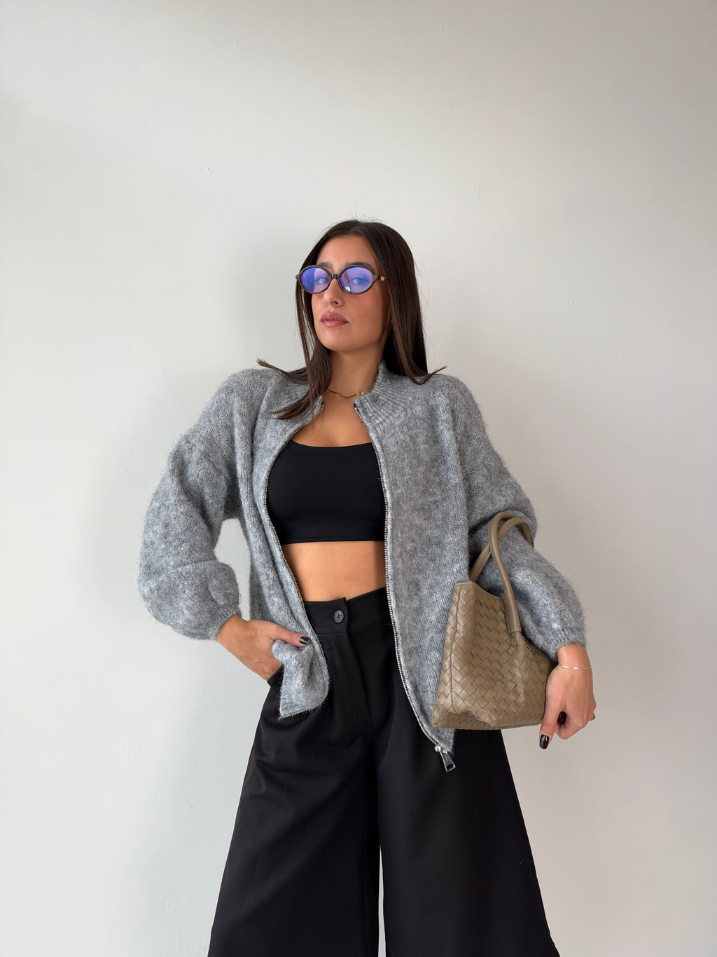 Maglione cardigan grigio