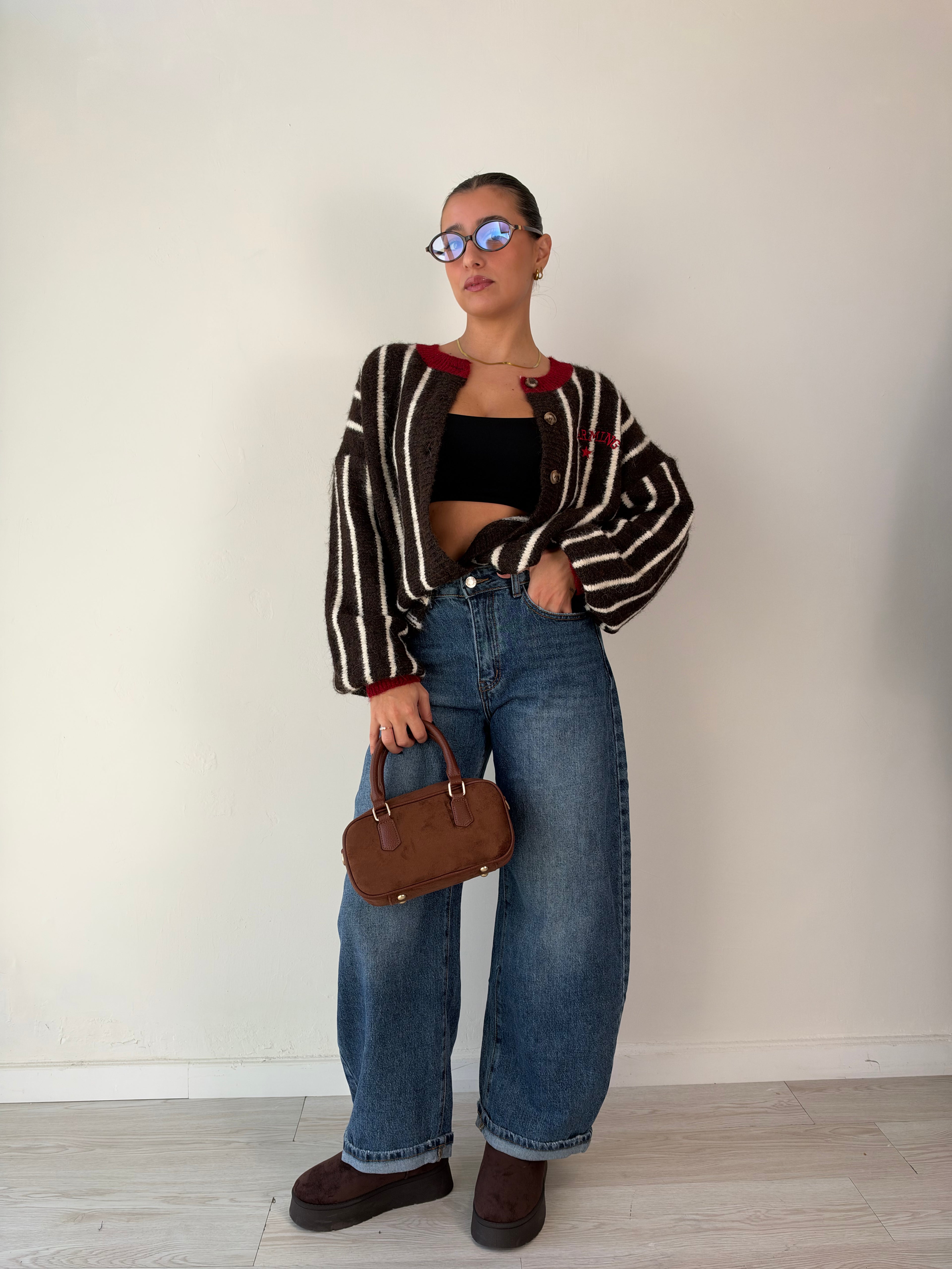 Maglione Cardigan baseball marrone