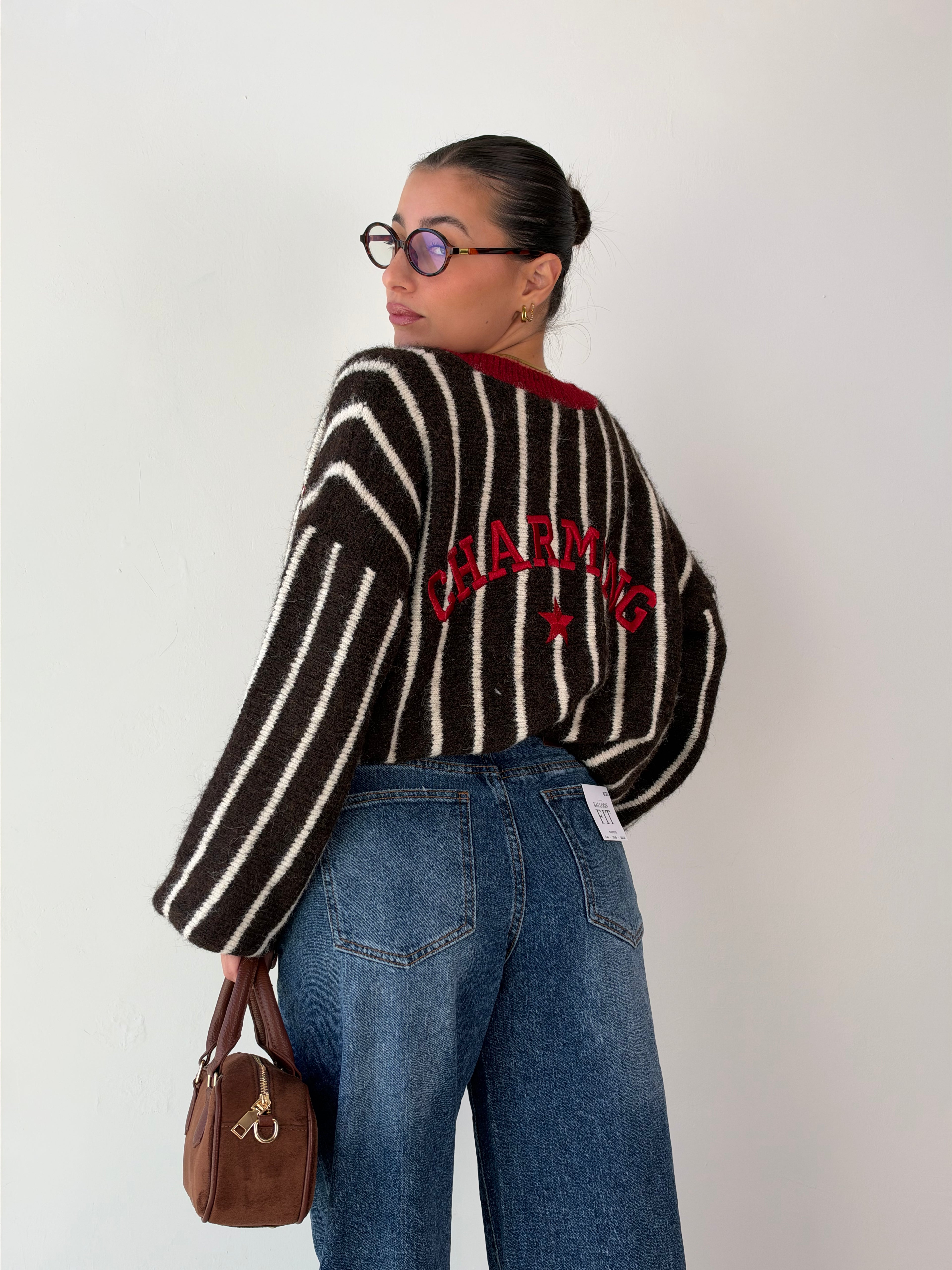 Maglione Cardigan baseball marrone