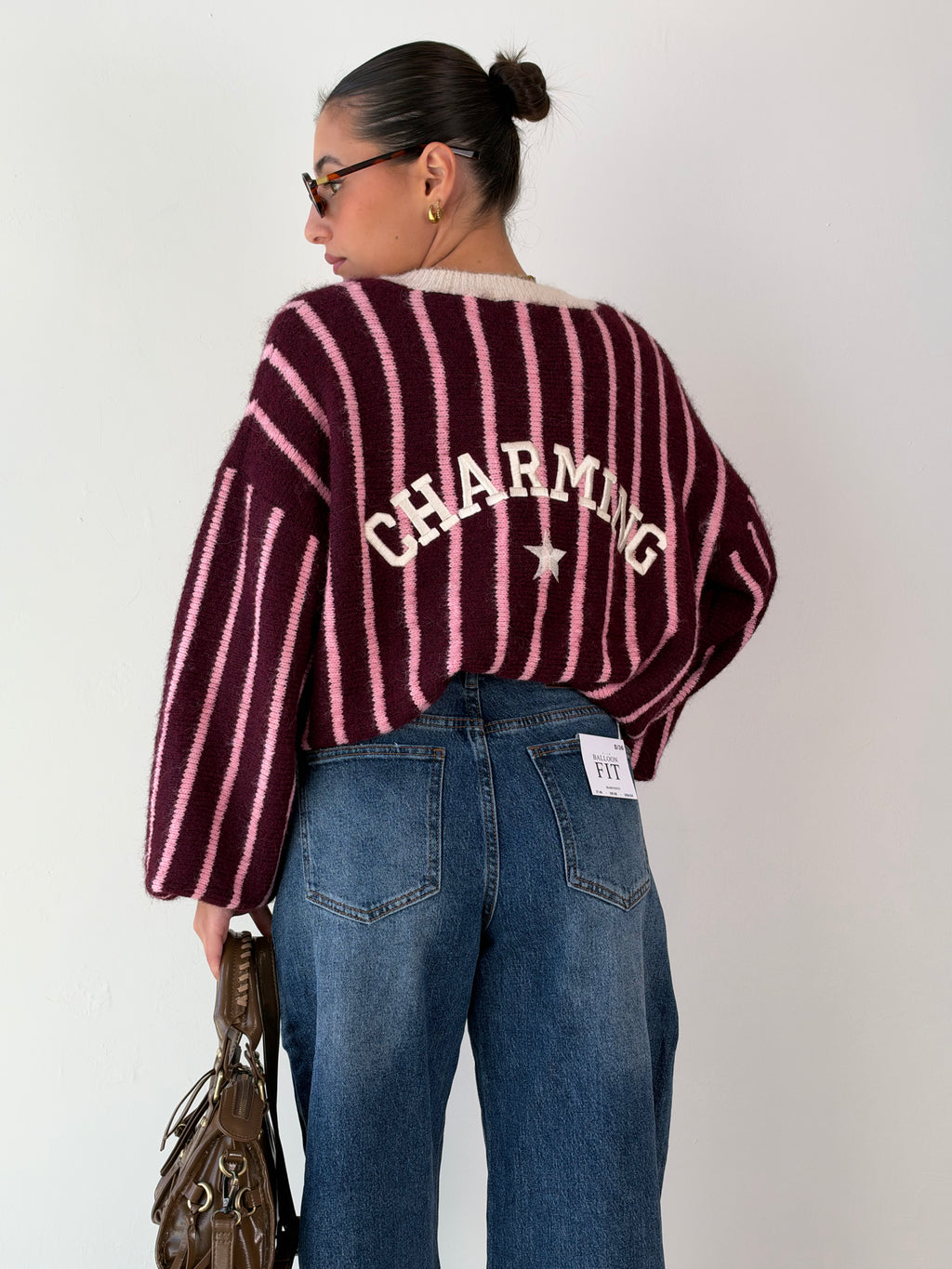 Maglione Cardigan baseball bordeaux