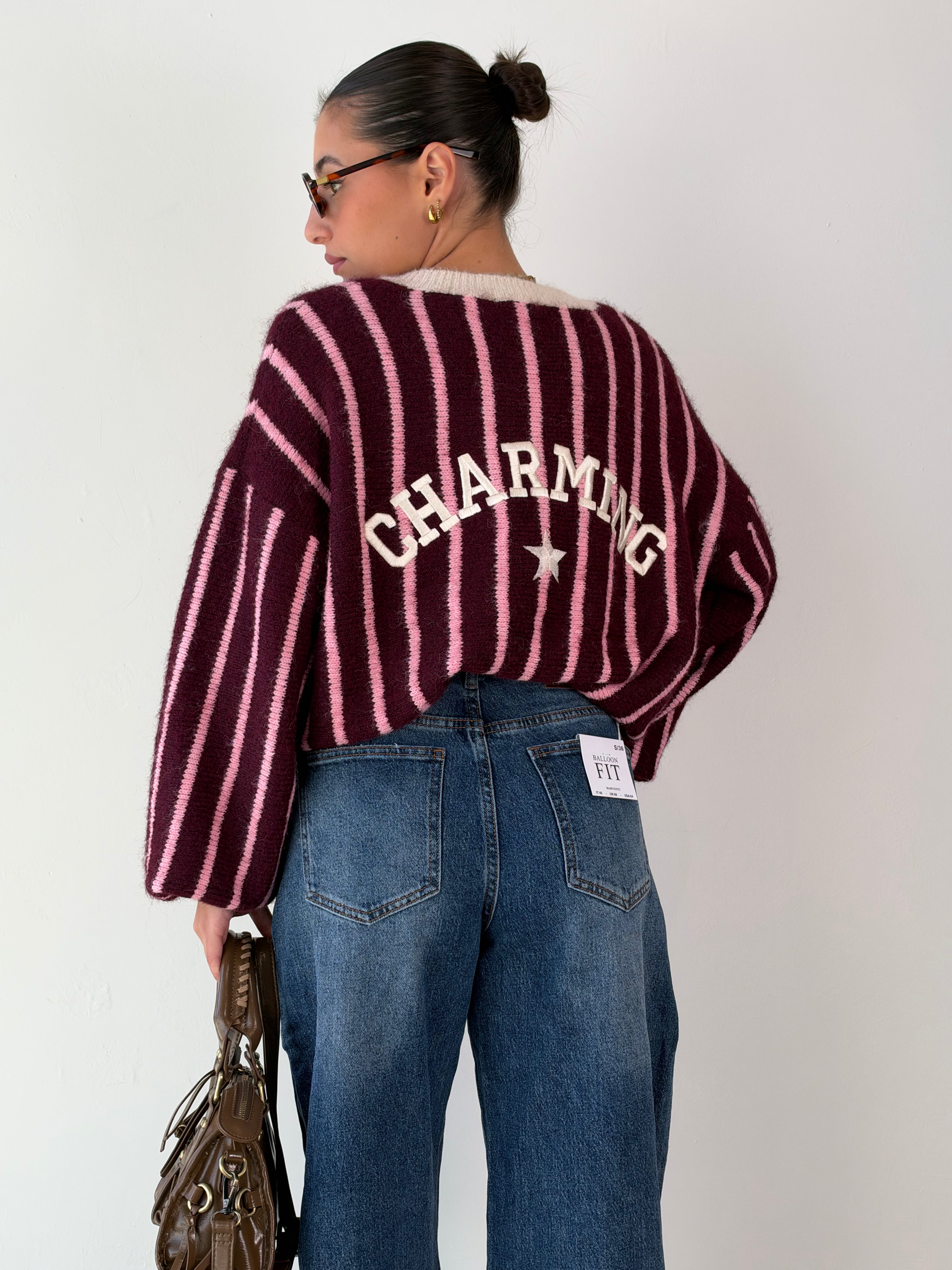 Maglione Cardigan baseball bordeaux