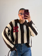 Maglione polo a righe marrone