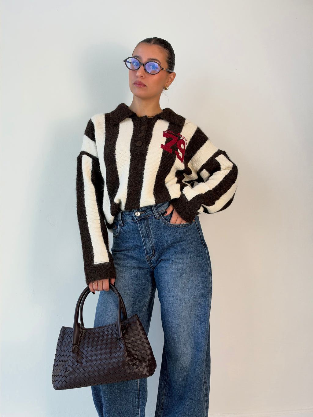 Maglione polo a righe marrone