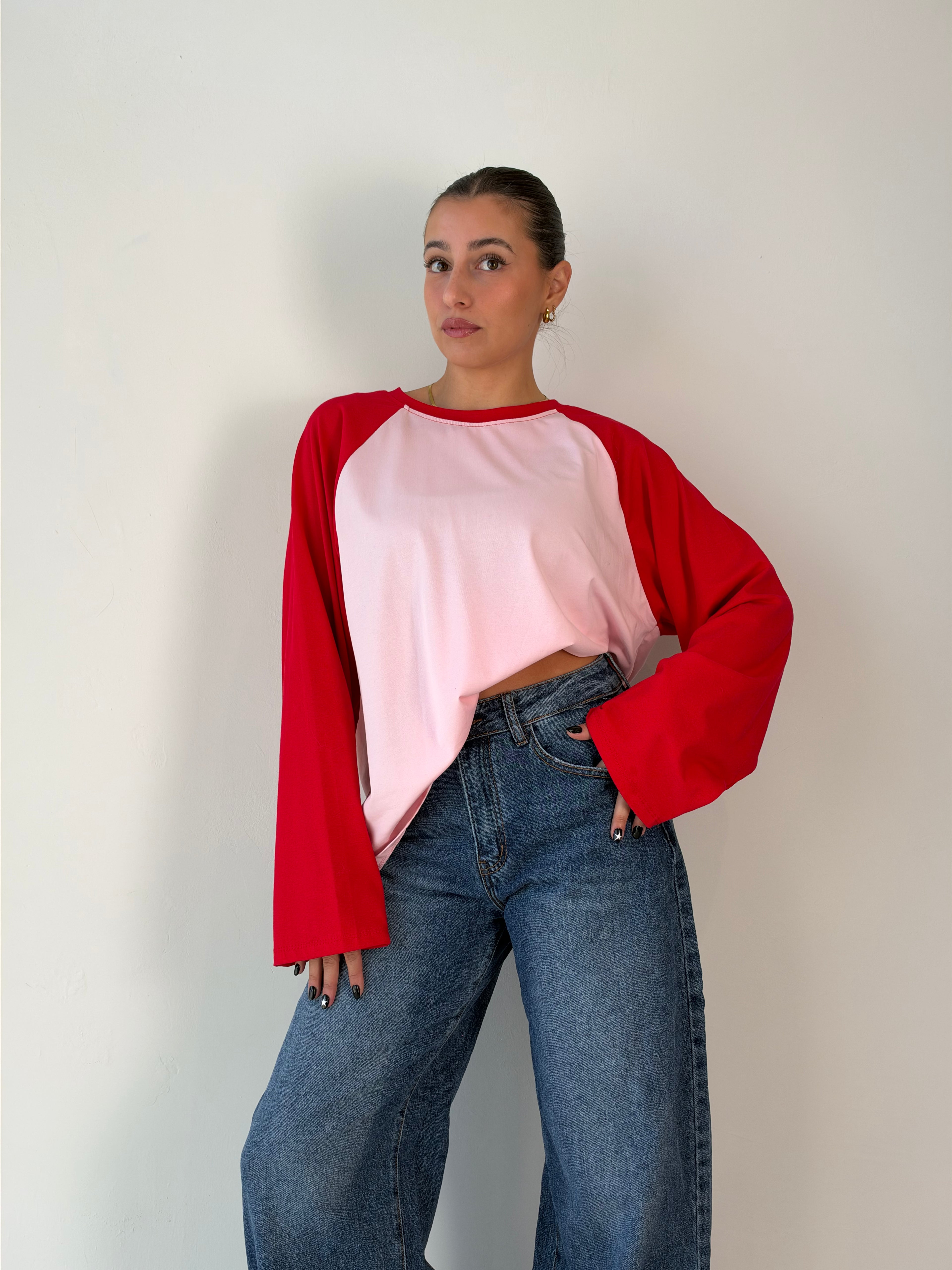 Longsleeve baseball rosa/rosso